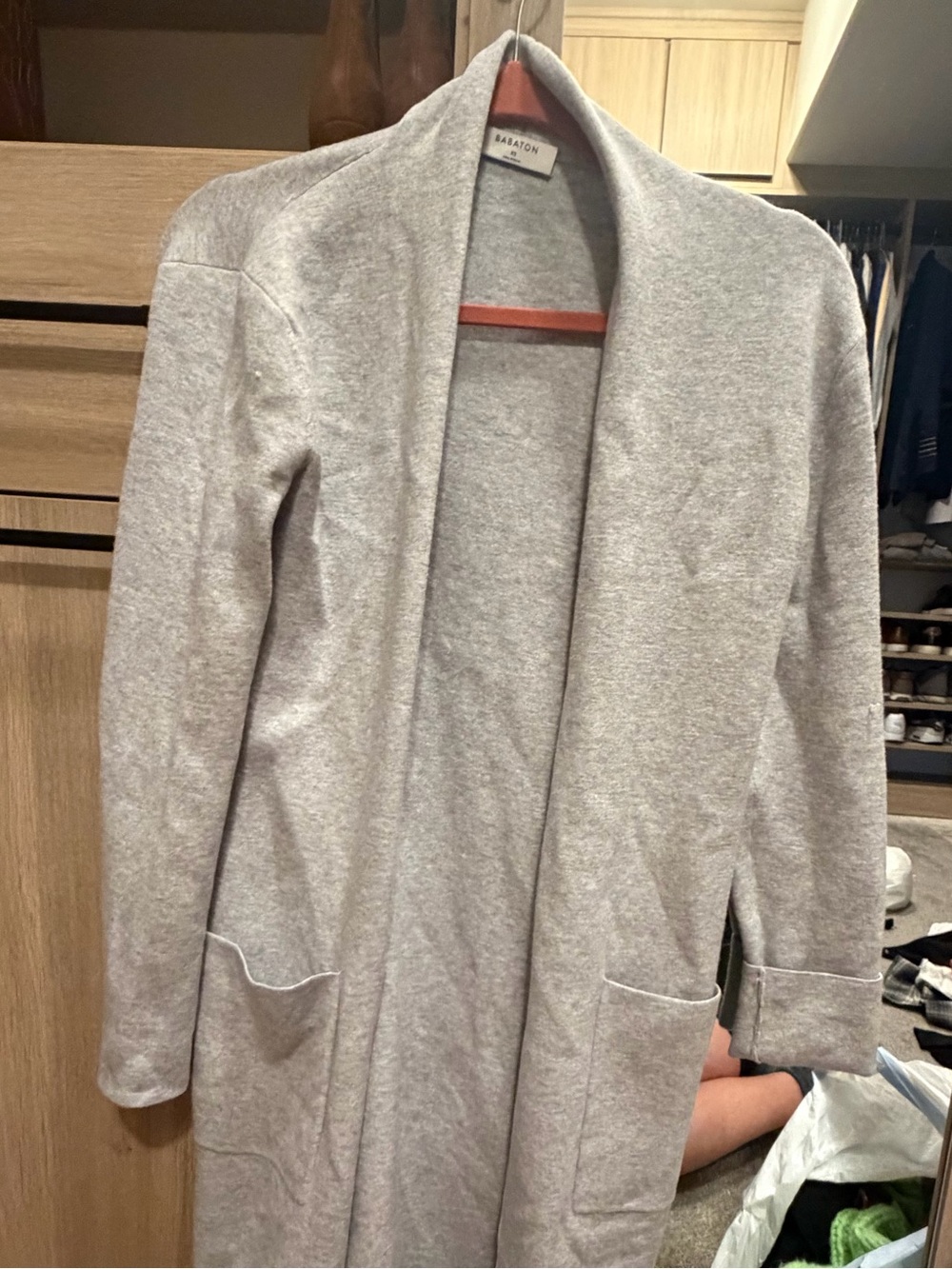 Babaton Light Gray Open-Front Long Cardigan Coat